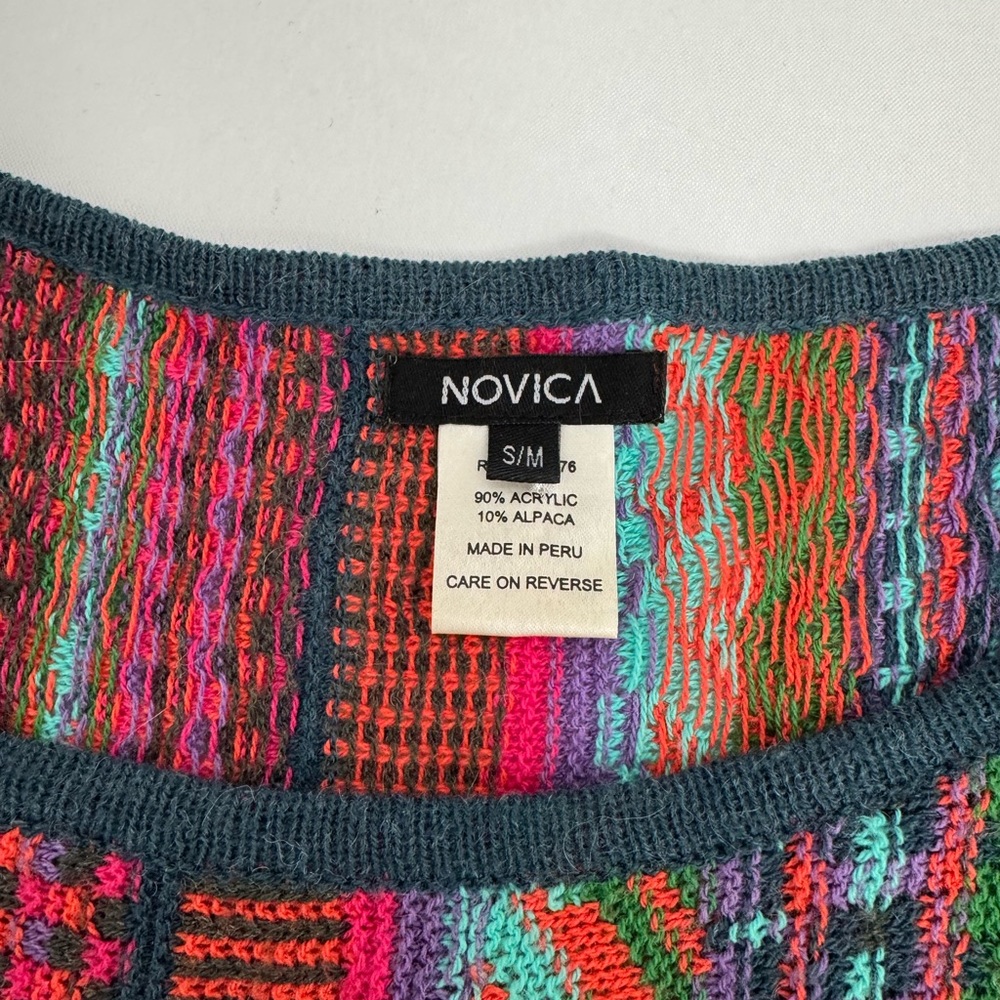 Novica Fair Isle Knit Alpaca Blend Sweater S/M oversized  batwing Kimono Sleeve - Picture 6 of 11